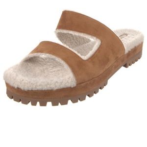 Tamara Mellon Roam Sherpa Slides Suede Shearling Lined Espadrilles Sandals 7.5